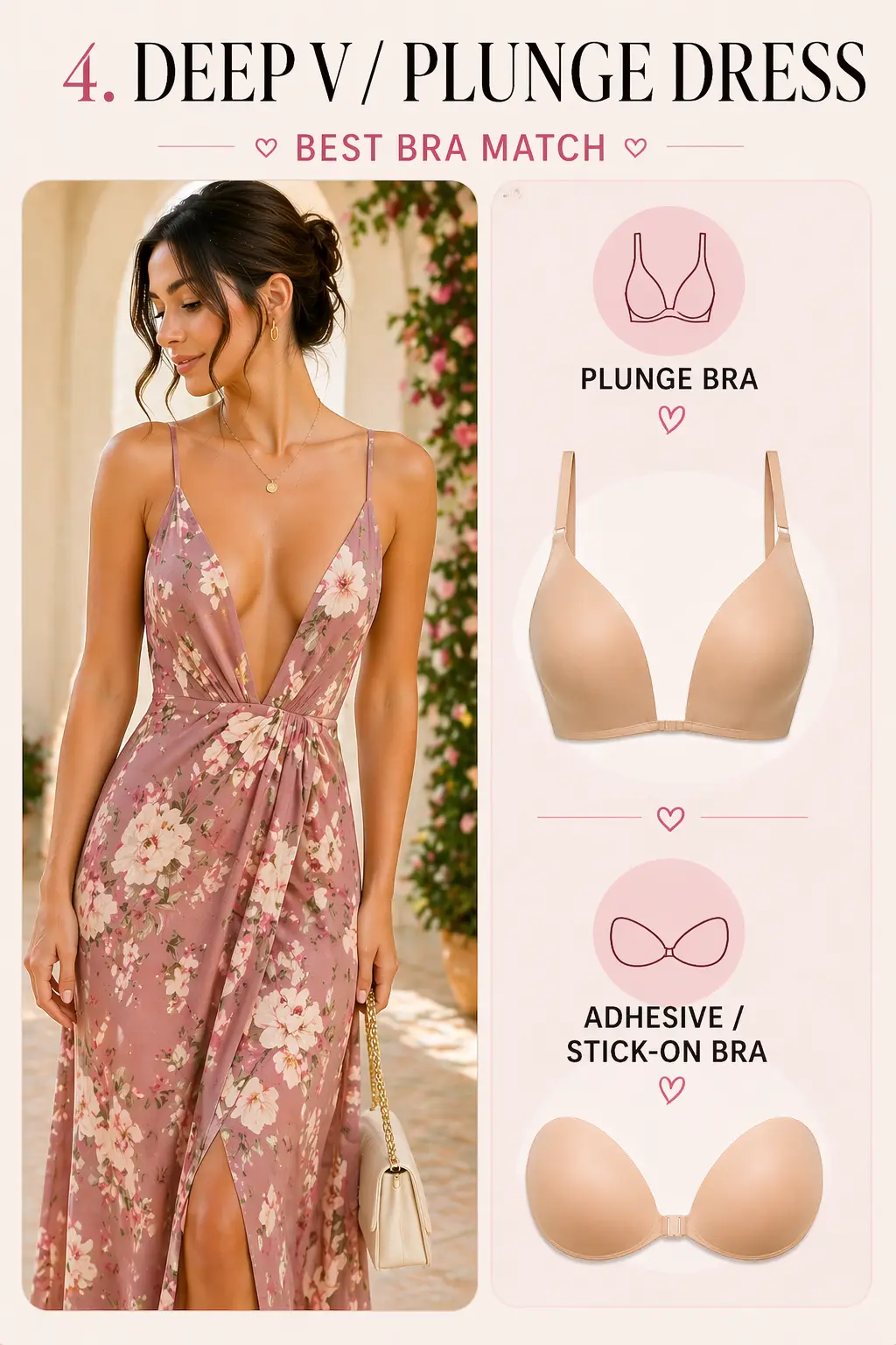 A plunge dress with a deep V neckline.