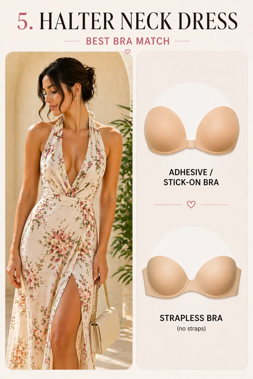 A halter neck dress with fabric wrapping around the neck.