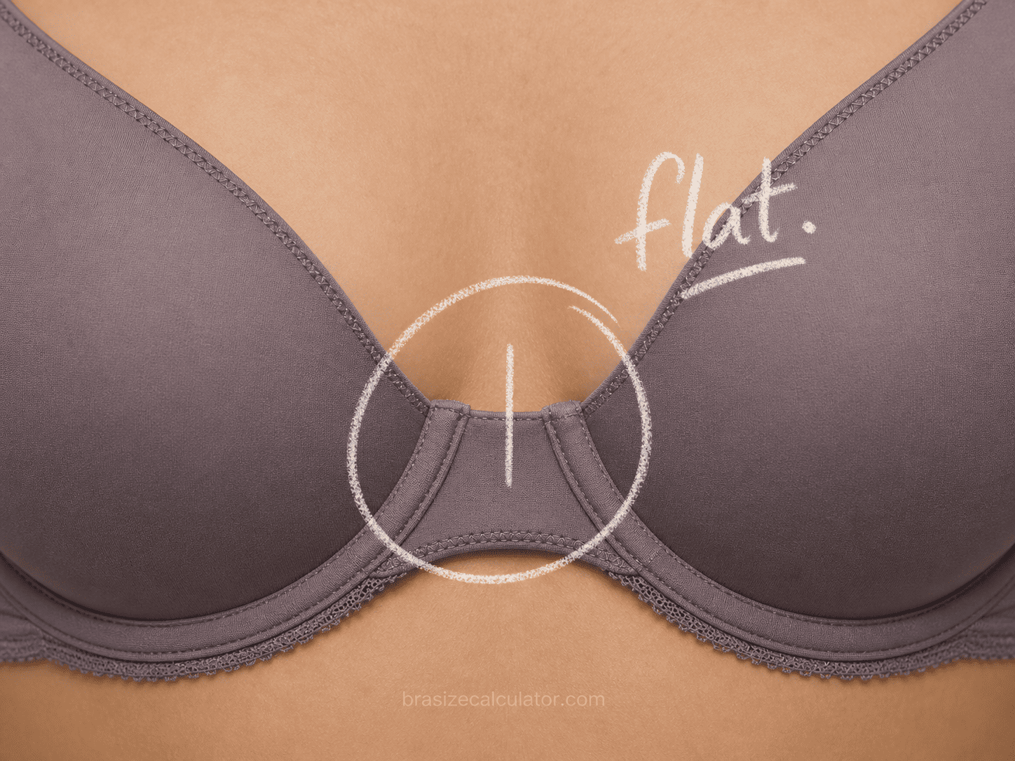 Flat center gore bra fit check for a center gore showing above a dress