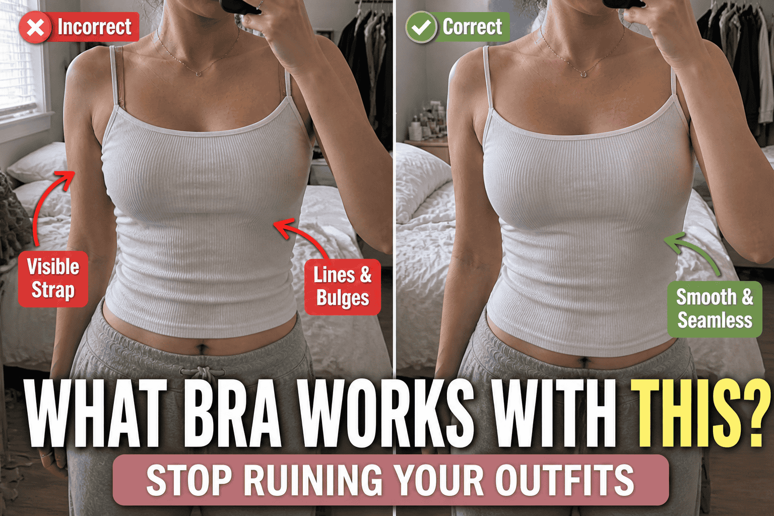 Before and after bra fit comparison for choosing bras under shoulder-baring tops